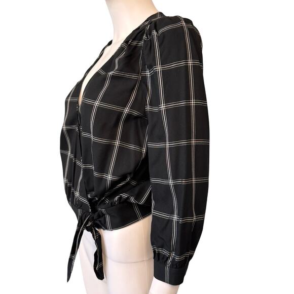 MADEWELL Women's Balsam Plaid Black Window Pane Wrap Top XS FALL - Picture 4 of 7